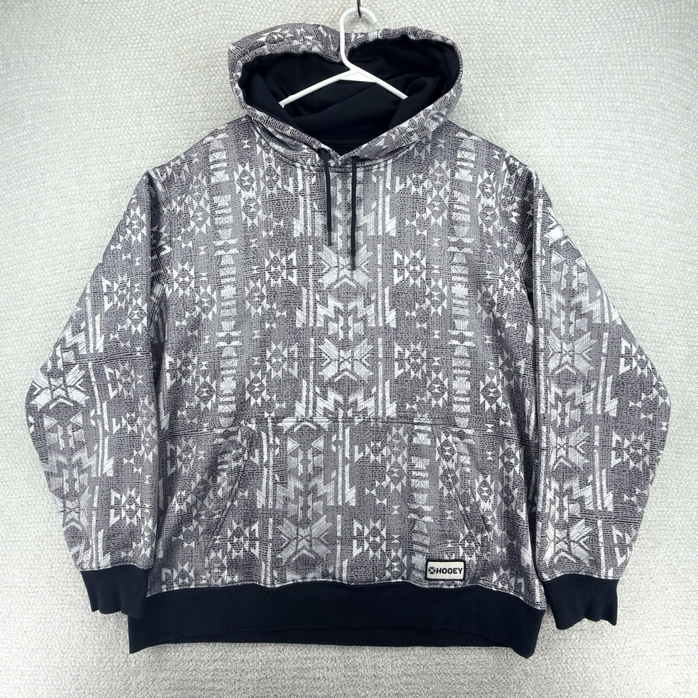 Hooey Hoodie Mens XXL Gray Aztec Southwestern Western Rodeo Fleece Pullover